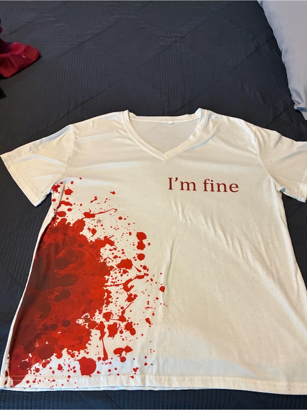 Women’s ‘I'm fine' V-Neck Shirt with Red Graphic